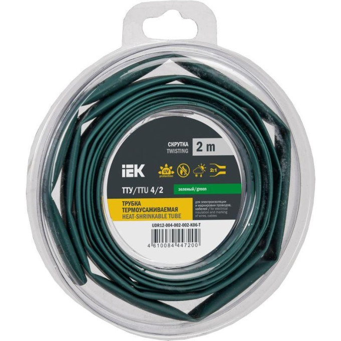 Трубка термоусадочная IEK ТТУ нг-LS 4/2 зел. (уп.2м) UDR12-004-002-002-K06-T